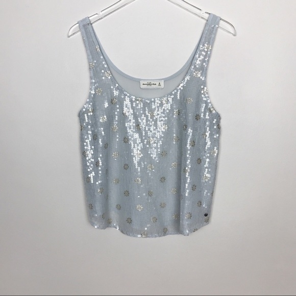 Abercrombie & Fitch Sheer Blue Sequined Tank M - Picture 4 of 8